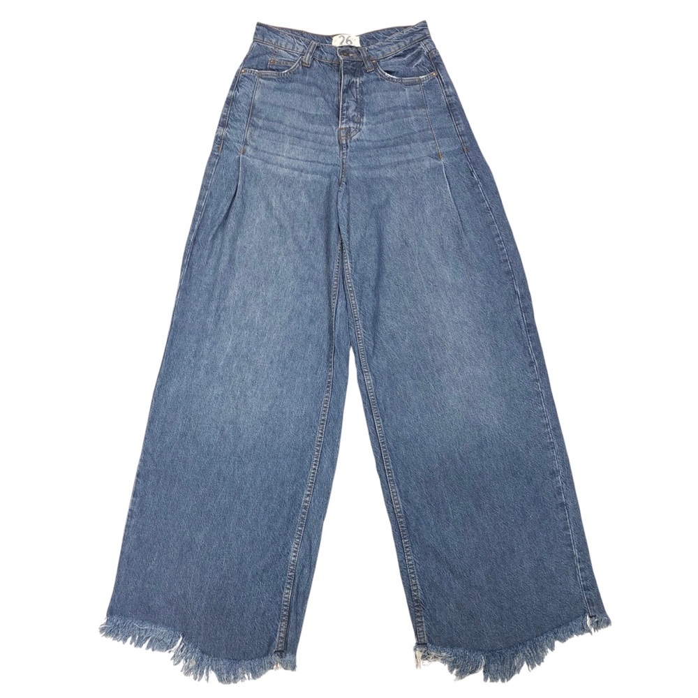 We The Free High Waist Wide Leg Jeans Women's Size 26 26X31 Frayed Hem Lyocell